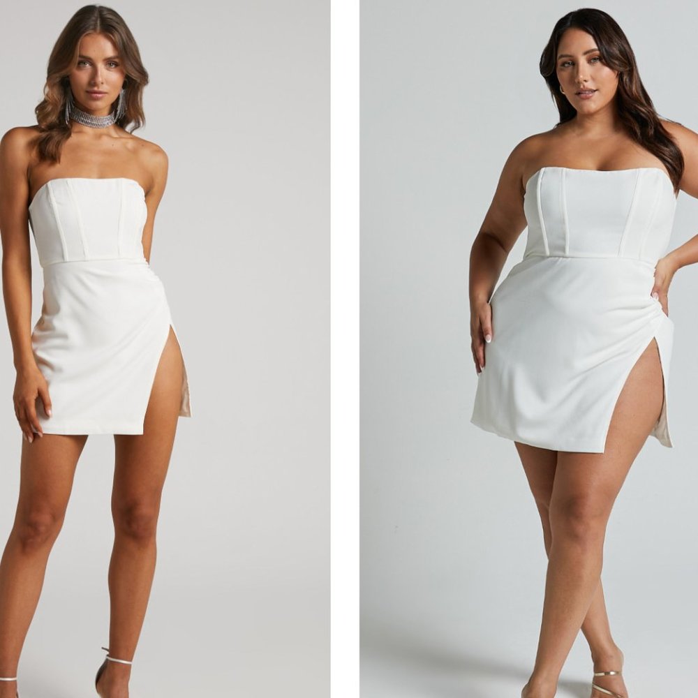 BONNE MINI DRESS - STRAPLESS CORSET SIDE SPLIT DRESS IN WHITE
